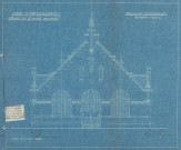 Halles. - Reconstruction : plans, mémoire des travaux exécutés, devis, avenant, délibération, cahier des charges, décompte des ouvrages exécutés, correspondance, procès-verbal d'adjudication.