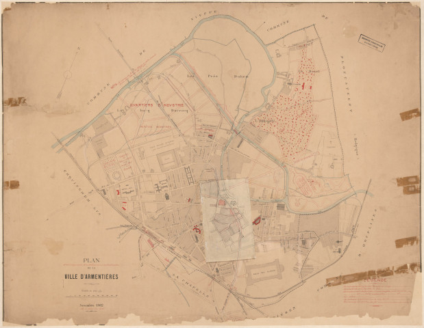 Plan d'aménagement, d'embellissement et d'extension de la ville d'Armentières proposé après la Première Guerre mondiale.