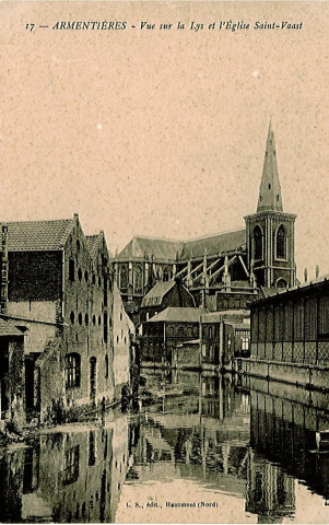 Vue sur la Lys et sur l'église Saint-Vaast