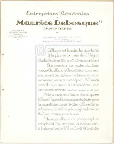 Entreprises Maurice Debosque : catalogue des références.