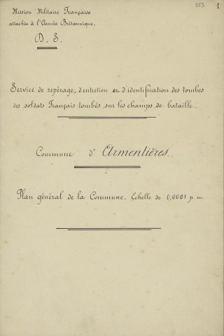 Cimetière militaire Bonjean. - Acquisition du terrain, entretien des tombes, transferts de corps : recueil officiel des sépultures militaires, recueil des tombes des soldats britanniques, belges, français et allemands de la Première Guerre mondiale, liste des victimes civiles de la Seconde Guerre mondiale, marchés pour la fourniture et la pose de pierres tombales, délibération, jugements d'expropriation, états des sommes dues à la ville pour l'entretien des tombes, procès-verbaux d'inhumation, demandes de renseignements, convention, plans.