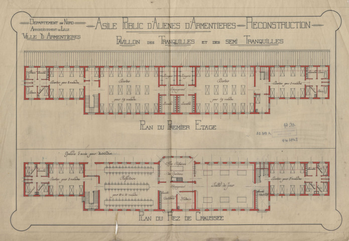 Asile d'aliénés. - Reconstruction : plans.