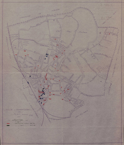 Plan des destructions des bombardements de mai 1940 et juin 1944.