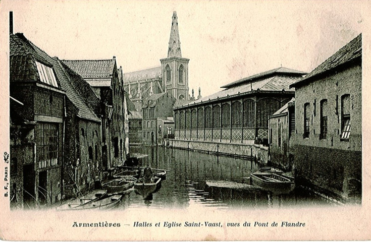 Lys derrière les halles et l'église Saint-Vaast