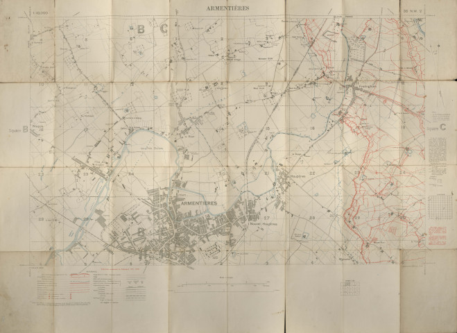 Carte des tranchées allemandes dans le secteur d'Armentières réalisée par l'armée britannique.