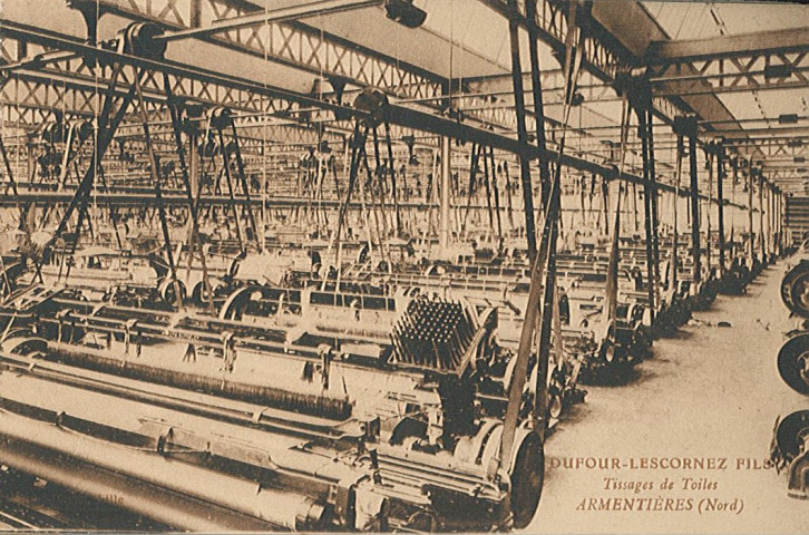 Vue de l'atelier principal de l'usine de tissage de toiles Dufour-Lecornez Fils