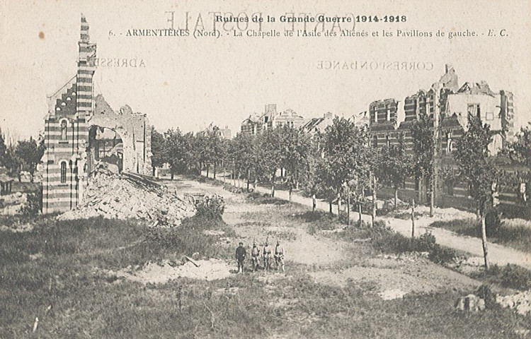 Chapelle et pavillons de l'asile des aliénés en ruines