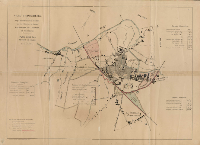 Plan du projet de rectification de territoire par voie d'échange avec les communes d'Erquinghem, de la Chapelle d’Armentières et d'Houplines.