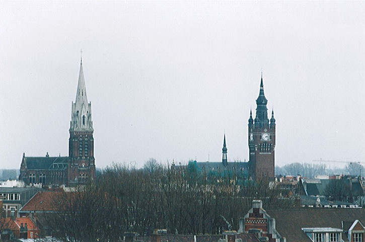 Vue aérienne de l'église Saint-Vaast et de l'hôtel de ville