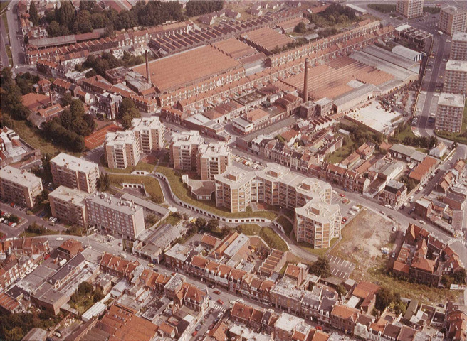 Vue aérienne de la rue de Dunkerque et de la rue des Fusillés