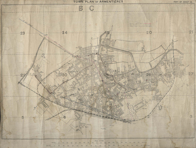 Plan des installations britanniques durant la Première Guerre mondiale (town plan of Armentieres).