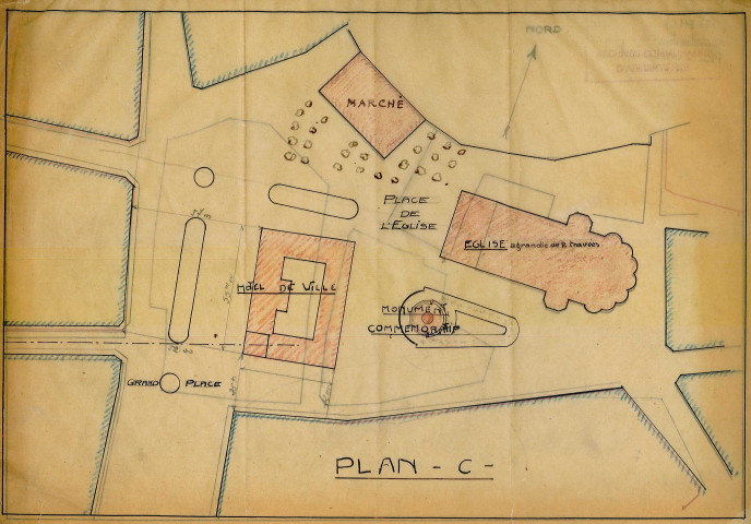 Plan d'alignement, d'aménagement, d'extension et de nivellement. - Proposition, expropriation, destruction d'immeuble : avant projet, rapport descriptif, 4 plans de Louis-Marie Cordonnier, étude statistique sur la population ouvrière et la situation industrielle, délibération, état parcellaire, avis d'expropriation, correspondance ; Dommages de guerre : demande d'avance, délibération, état des acomptes reçus, justification des dépenses de réemploi.