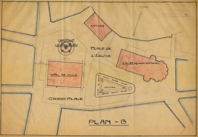 Plan d'alignement, d'aménagement, d'extension et de nivellement. - Proposition, expropriation, destruction d'immeuble : avant projet, rapport descriptif, 4 plans de Louis-Marie Cordonnier, étude statistique sur la population ouvrière et la situation industrielle, délibération, état parcellaire, avis d'expropriation, correspondance ; Dommages de guerre : demande d'avance, délibération, état des acomptes reçus, justification des dépenses de réemploi.