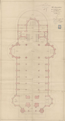 Église Notre-Dame du Sacré-Coeur. - Construction : plans (1873) ; Reconstruction : plans, procès-verbal d'adjudication, cahier des charges, correspondance, étude, traité, récapitulatif des travaux exécutés, devis des dommages de guerre, exposé de l'architecte (1926-1928).