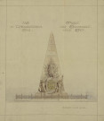 Monument aux morts 1914-1918. - Érection, inauguration : demande de subvention de l'État, correspondance, plans et croquis, état de situation des travaux, invitation, coupure de presse, discours, listes des noms inscrits sur le monument (livre d'or).