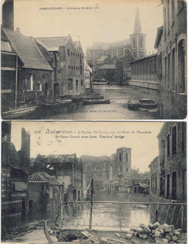 Vue du pont de Flandre avant et après la guerre