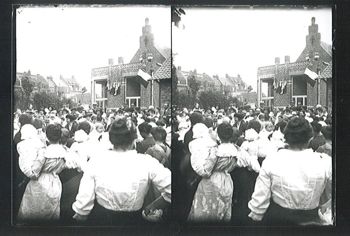 Visite officielle du ministre André Breton et d'une miss américaine pour l'inauguration de la Goutte de Lait / fondation Mahieu