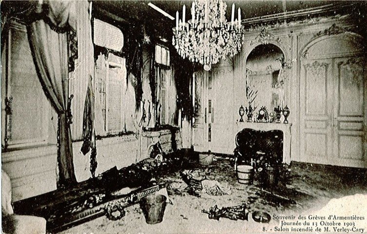 Salon incendié de M.Verley-Cary, souvenir des grèves d'Armentières