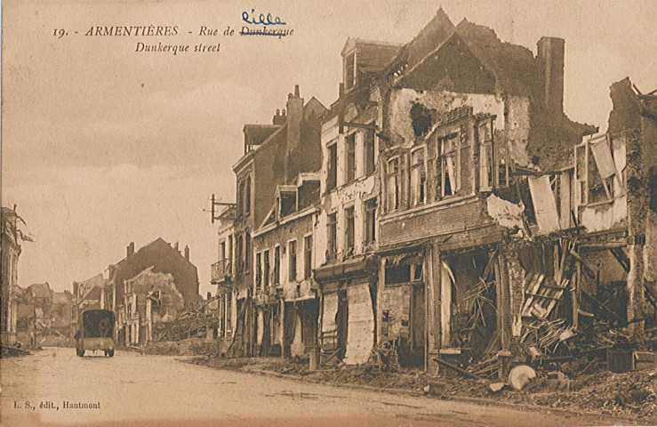 Rue de [Lille ou de Dunkerque] en ruines