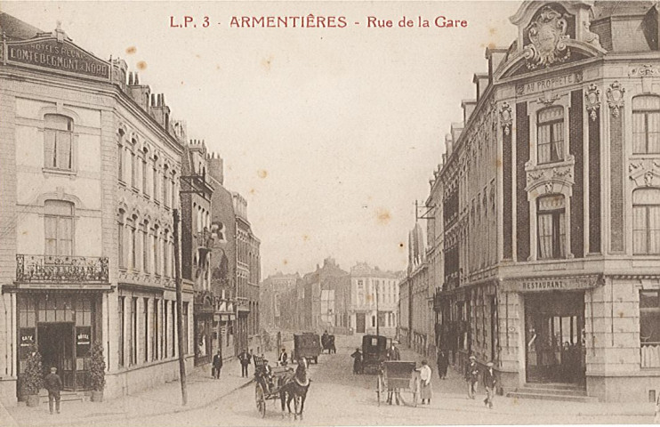 Rue de la Gare, hôtel du Comte d'Egmont et café au Prophète